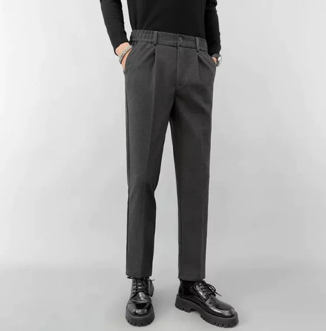 Light Mature Woolen Pants: Straight Slim Fit Cropped