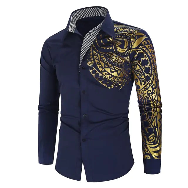 Luxury Gold Black Shirt Long-Sleeve Button