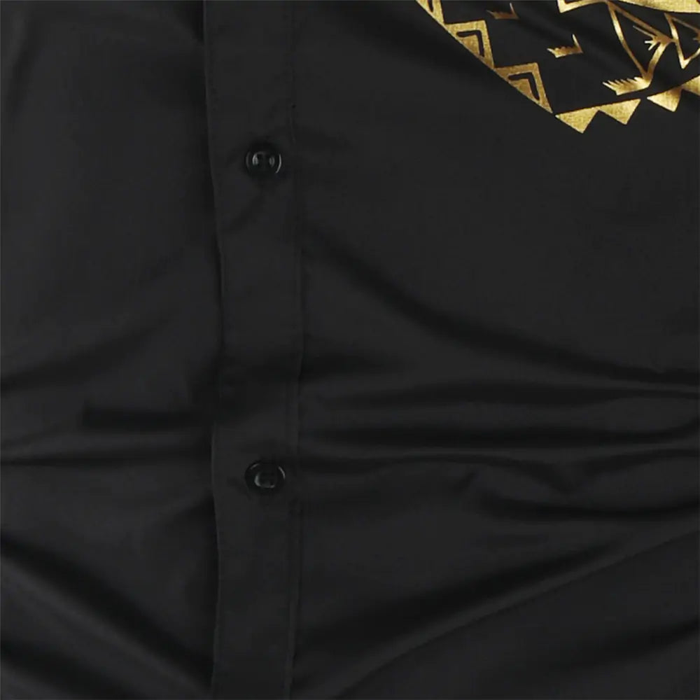 Luxury Gold Black Shirt Long-Sleeve Button