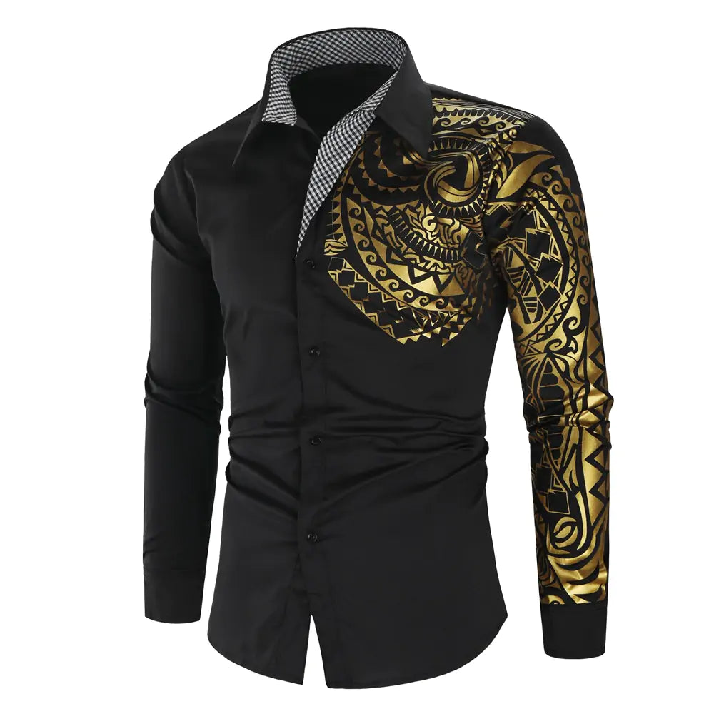 Luxury Gold Black Shirt Long-Sleeve Button