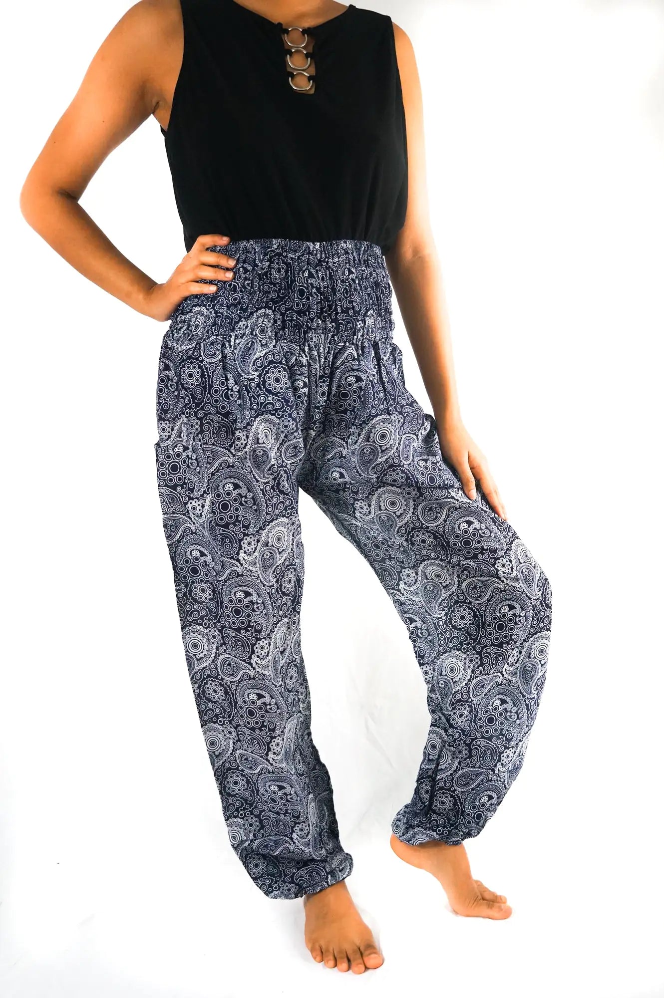 AEK Apparel Boho Bliss Black Paisley Yoga Pants