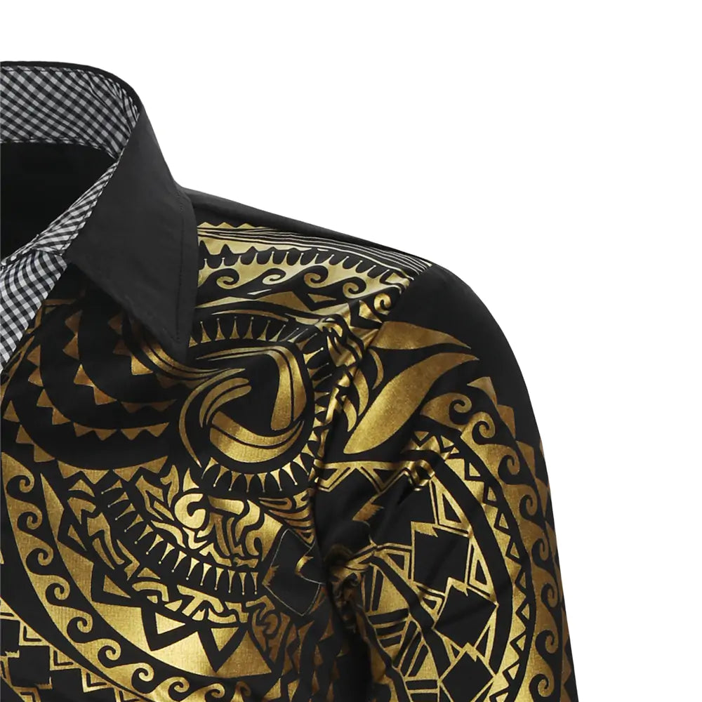 Luxury Gold Black Shirt Long-Sleeve Button