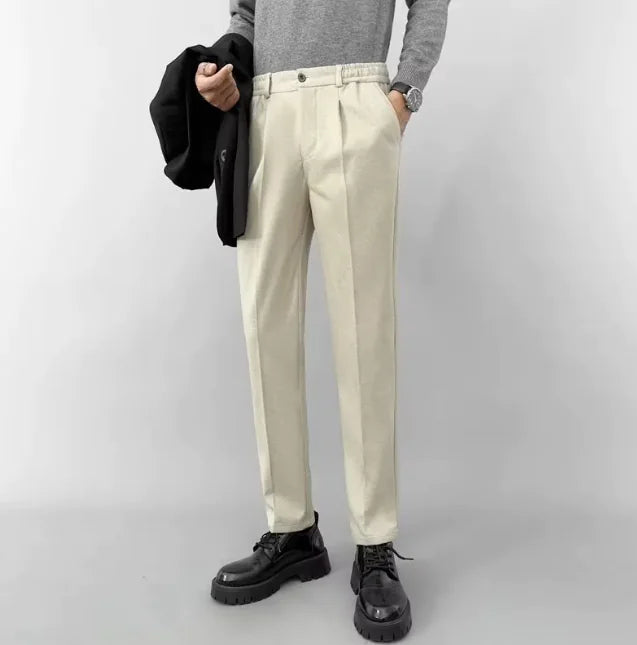 Light Mature Woolen Pants: Straight Slim Fit Cropped