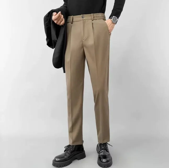 Light Mature Woolen Pants: Straight Slim Fit Cropped