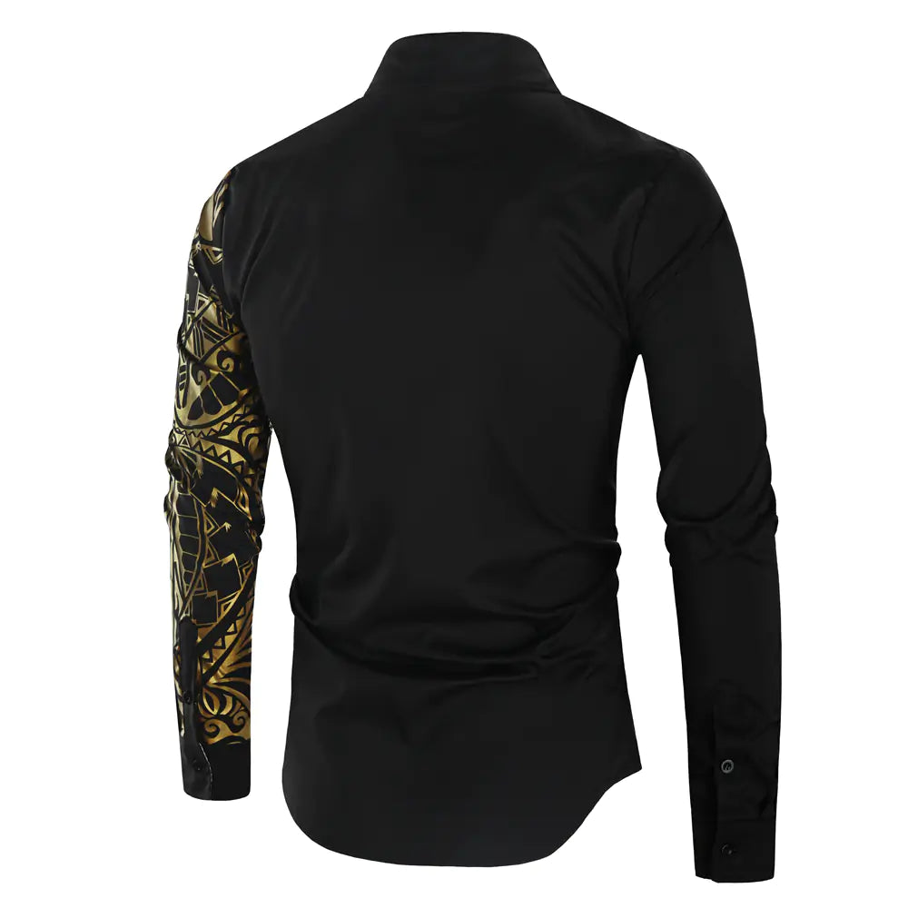 Luxury Gold Black Shirt Long-Sleeve Button